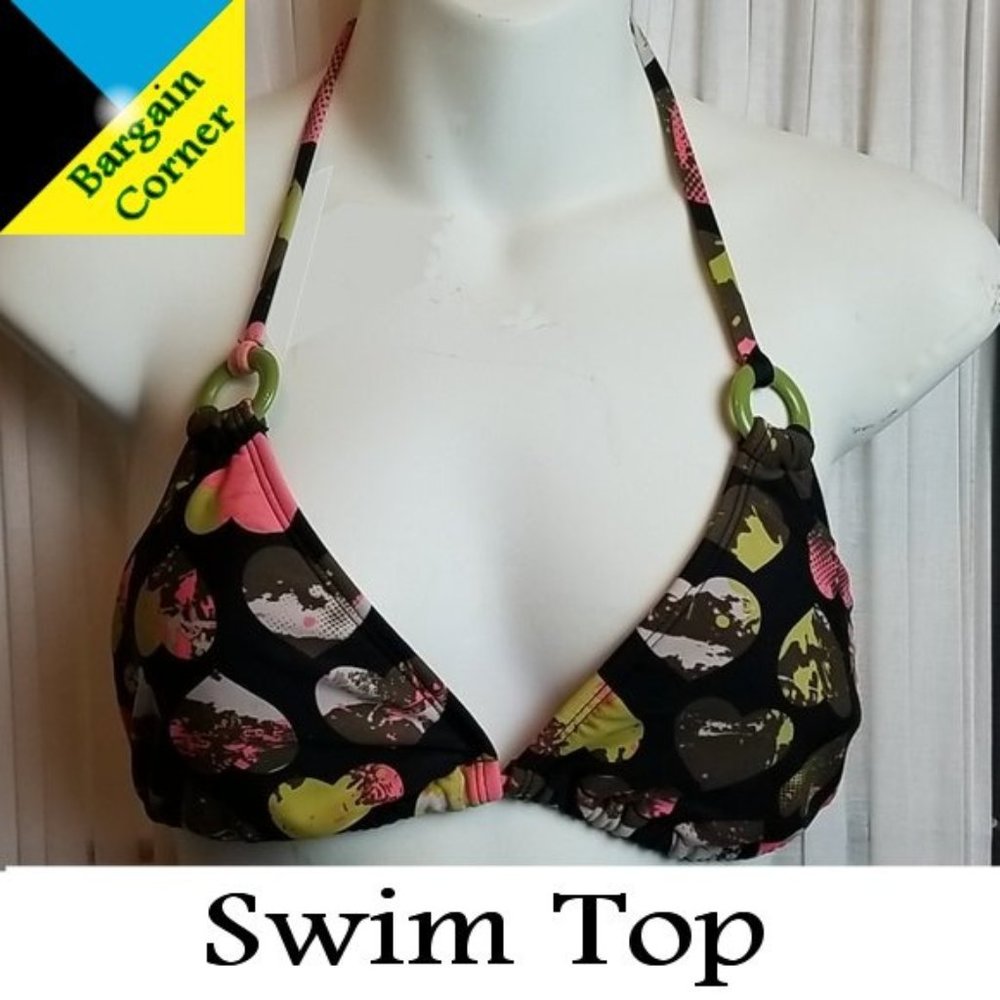 Inmocean Black With Camo Hearts Swim Top Large